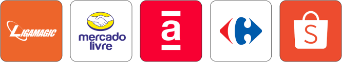 Banner 02 de Marketplaces Banner 02 de Marketplaces que integram com a MagusShop: Ligamagic, Mercado Livre, Americanass, Carrefour ee Shopee